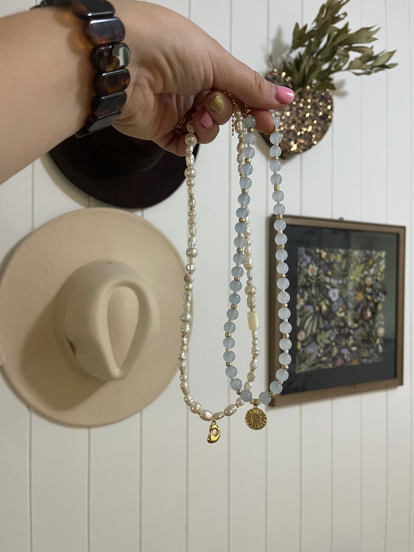 Necklace || blue with sun pendant
