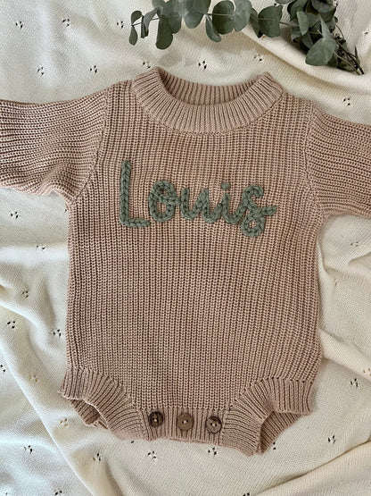 Knit Romper with Personalised Hand Embroidery: Pink