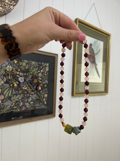 Necklace || burgundy blush olive