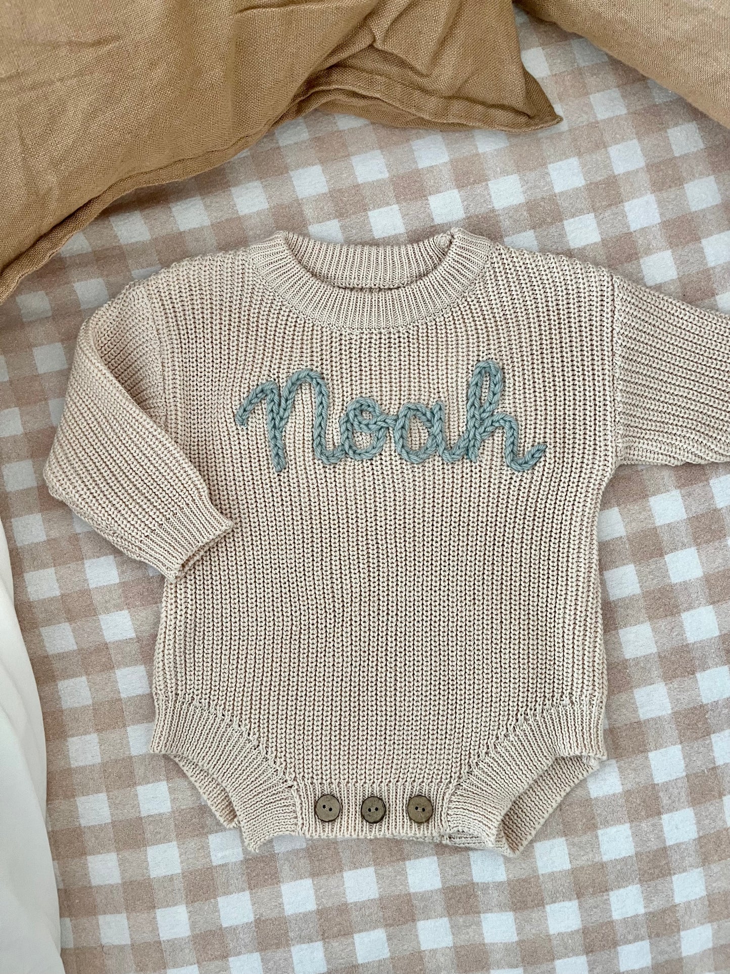 Knit Romper with Personalised Hand Embroidery: Pink