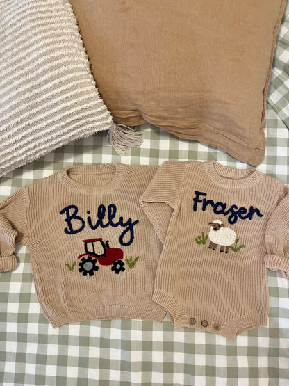 Knit Romper with Personalised Hand Embroidery: Pink