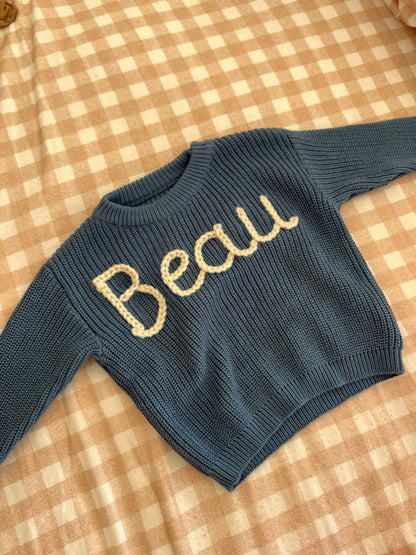 Denim Name Knit || Made to Order || Pre Order