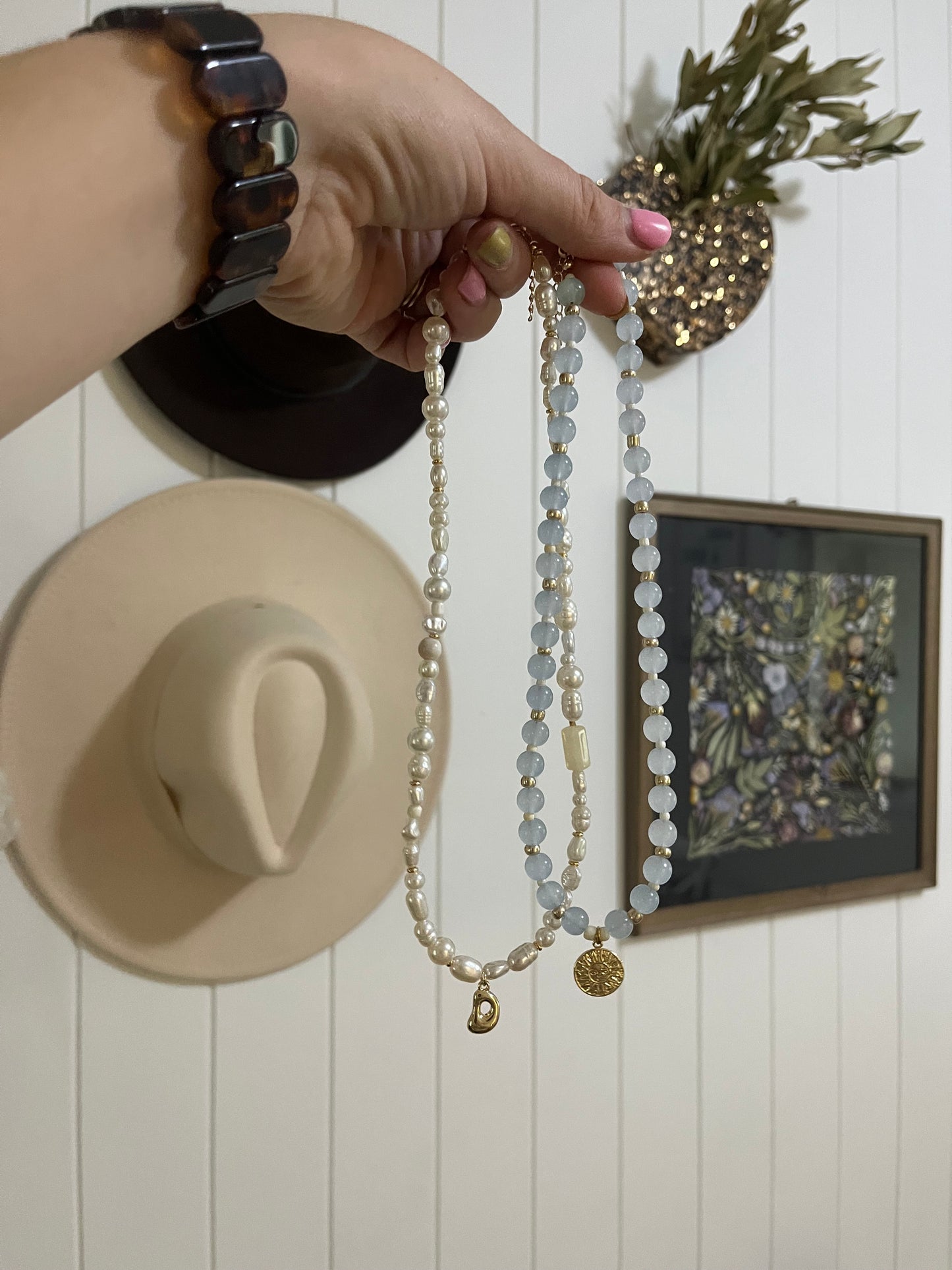 Necklace || blue with sun pendant