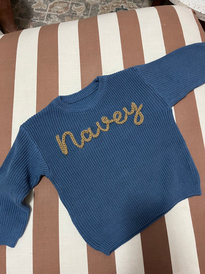 Denim Name Knit || Made to Order || Pre Order