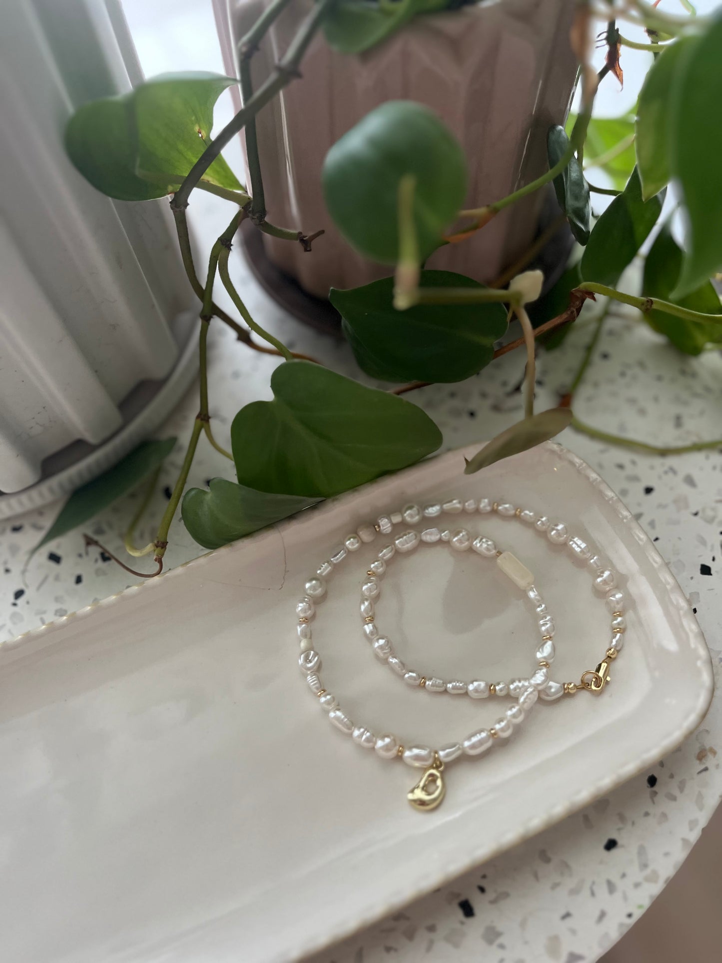 Alba Necklace || Pearl Gold Initial Pendant || Pre Order by 14th June
