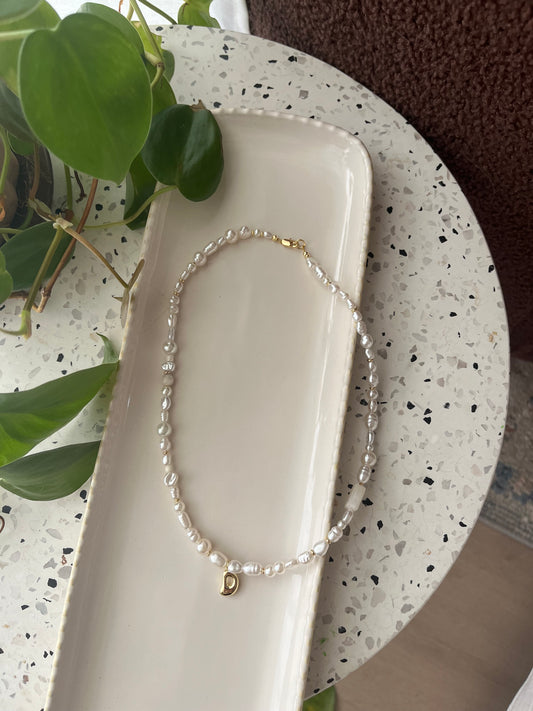 Alba Necklace || Pearl Gold Initial Pendant || Pre Order by 14th June
