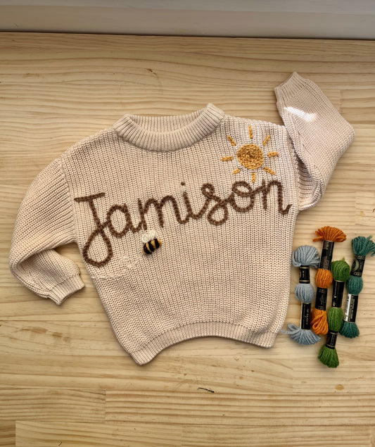 Personalised Hand Embroidery Jumper: Milk